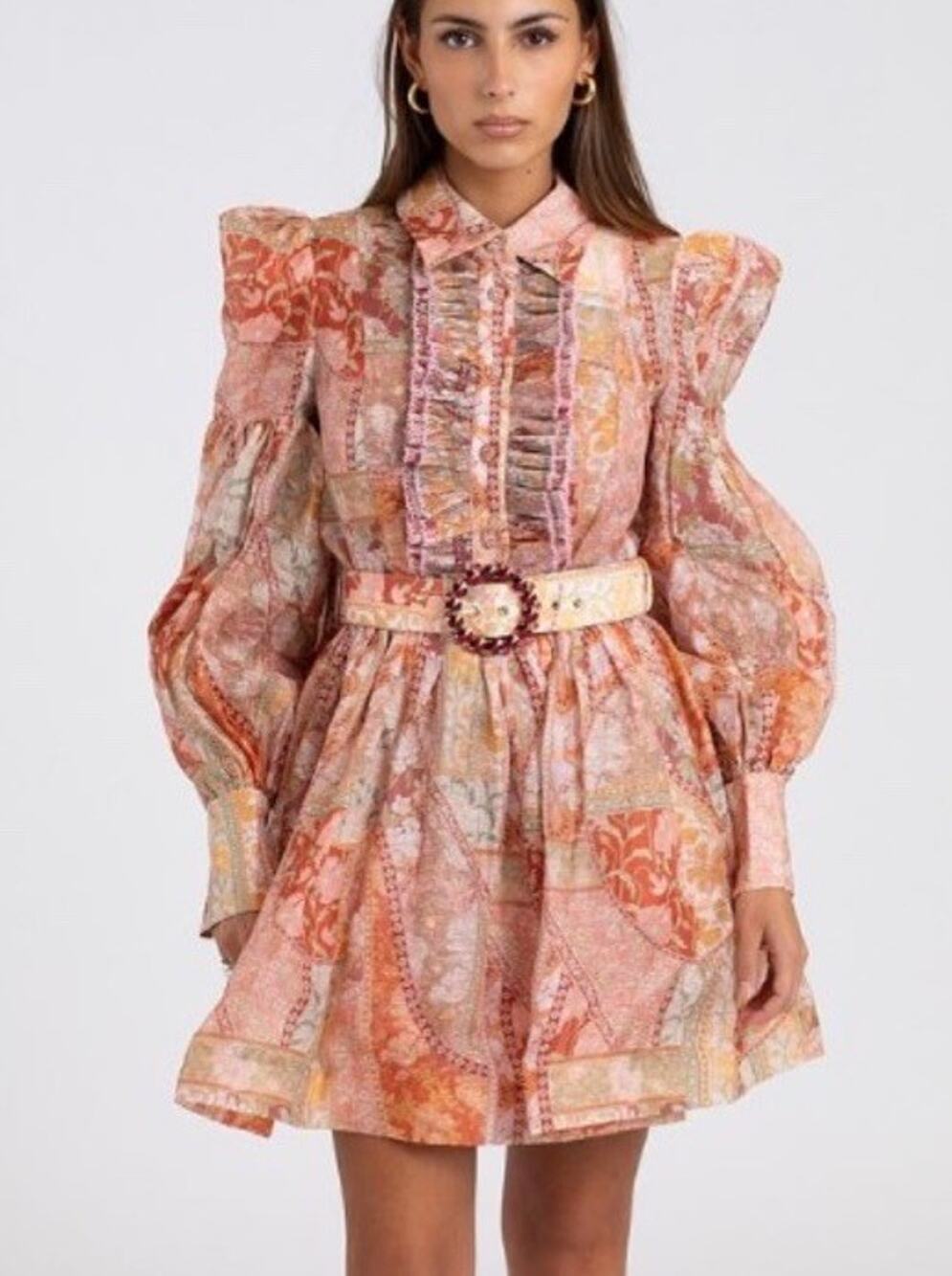 Zimmermann Kaleidoscope Tuxedo Frill Mini Dress Light Pink Floral Print Size 0